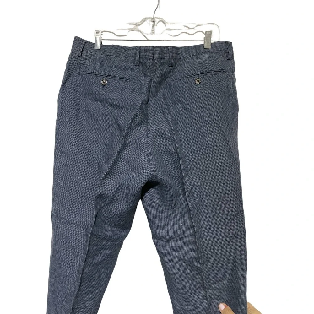 Banana Republic Slim Fit Linen Pants Mens 33x34 Navy Blue Micro Check Trousers